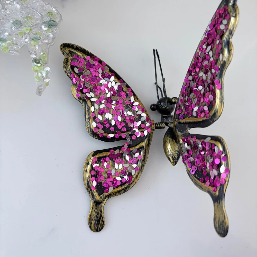 11pc Decorative Butterfly Clip Lot Sequin Velvet Rhinestone Floral Craft Decor